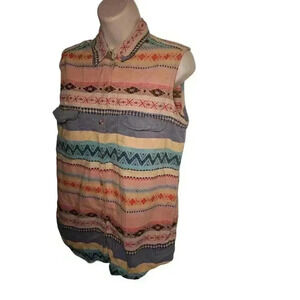 Vintage Kikomo Vest Women M Multicolor Southwest Aztec Button Up